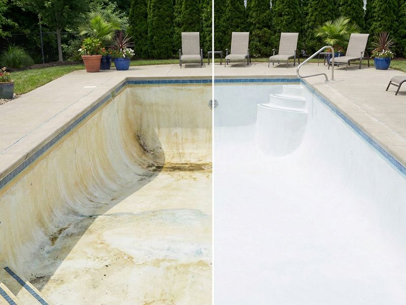 Crystal clear pool after professional acid wash service removing calcium scale and stains