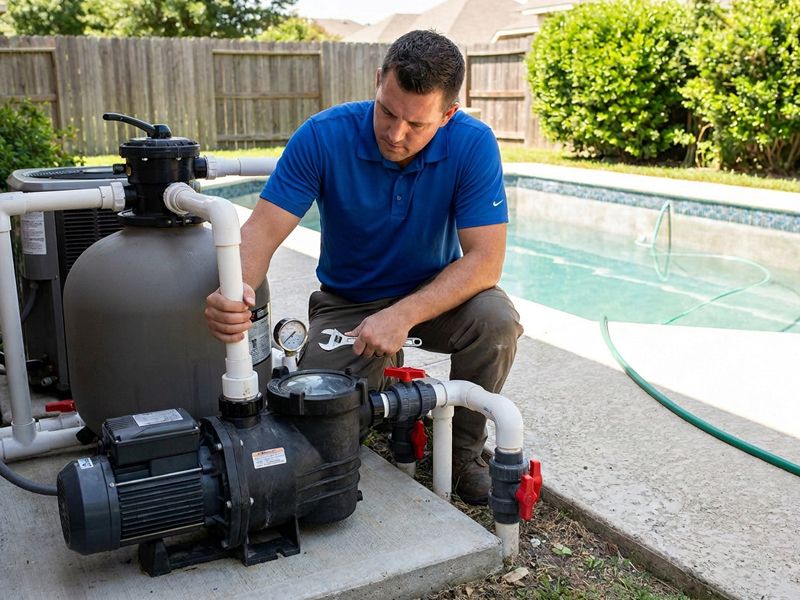 Empty pool being inspected during a drain and restart service by Affordable Pool Care